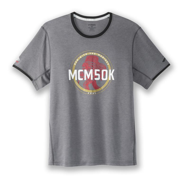 Brooks MCM21 Distance Graphic SS Men's Short Sleeve Running Shirt - Shadow Grey/50K (10596-ALNI)